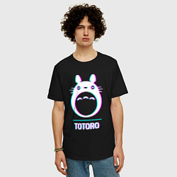 Футболка оверсайз мужская Символ Totoro в стиле glitch, цвет: черный — фото 2