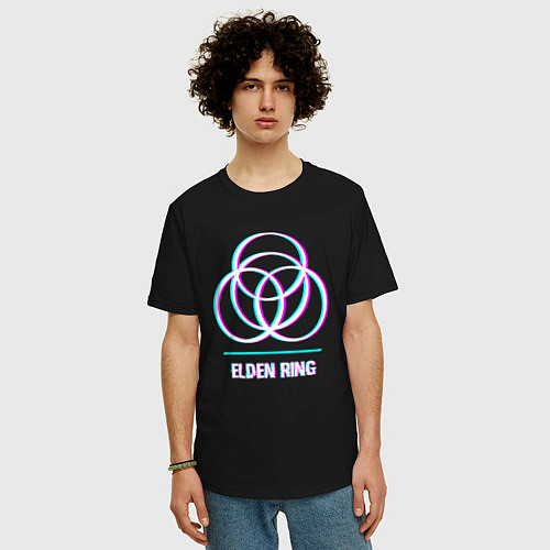 Мужская футболка оверсайз Elden Ring в стиле glitch и баги графики / Черный – фото 3