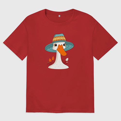 Мужская футболка оверсайз Гусь в шляпе / Красный – фото 1