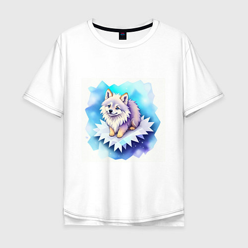 Мужская футболка оверсайз Милый волчонок на льдинке / Белый – фото 1