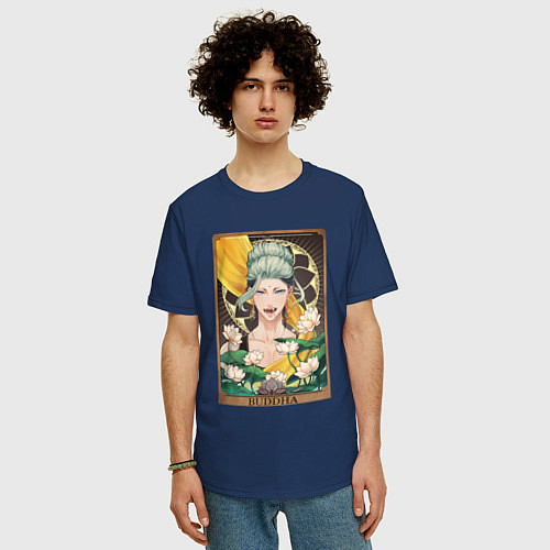 Мужская футболка оверсайз The Buddha Tarot Card / Тёмно-синий – фото 3