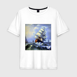 Мужская футболка оверсайз Корабль плывет по бушующему морю