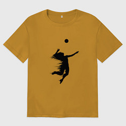 Мужская футболка оверсайз Черный силуэт девушки волейболистки