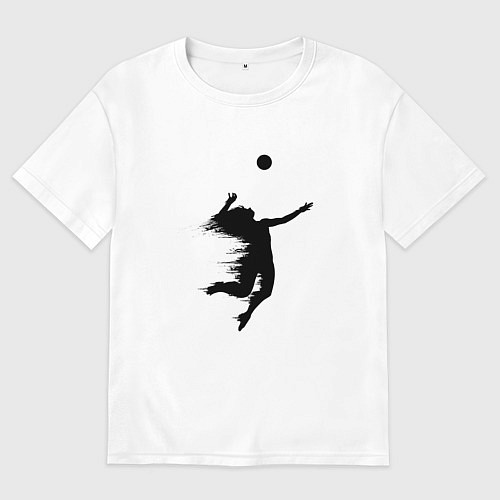 Мужская футболка оверсайз Черный силуэт девушки волейболистки / Белый – фото 1