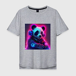 Мужская футболка оверсайз Диджей панда в свете неона