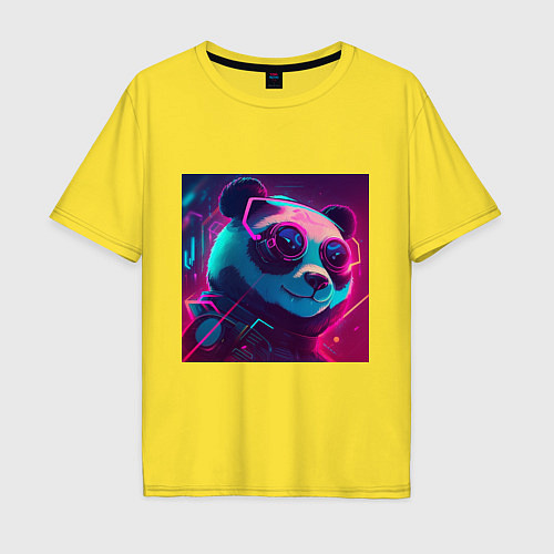 Мужская футболка оверсайз Панда в неоновом свете / Желтый – фото 1