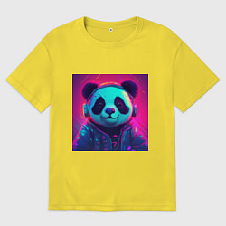 Мужская футболка оверсайз Милая панда в лучах неона