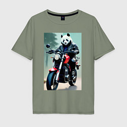 Футболка оверсайз мужская Panda - cool biker, цвет: авокадо