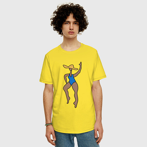 Мужская футболка оверсайз Девушка в купальнике и шляпе - абстракция / Желтый – фото 3