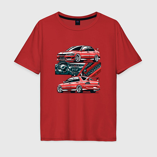 Мужская футболка оверсайз Mitsubishi Lancer Evolution IX V1 / Красный – фото 1