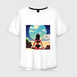 Мужская футболка оверсайз Девушка на пляже