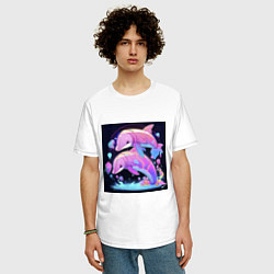 Футболка оверсайз мужская Розовые аниме кибер-дельфины, цвет: белый — фото 2