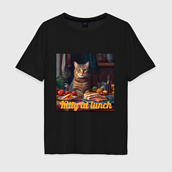 Футболка оверсайз мужская Kitty at lunch, цвет: черный