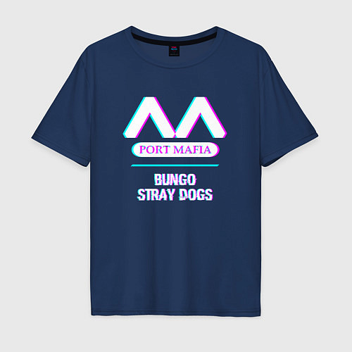 Мужская футболка оверсайз Символ Bungo Stray Dogs в стиле glitch / Тёмно-синий – фото 1