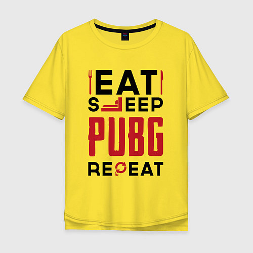 Мужская футболка оверсайз Надпись: eat sleep PUBG repeat / Желтый – фото 1