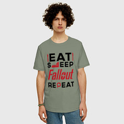 Футболка оверсайз мужская Надпись: eat sleep Fallout repeat, цвет: авокадо — фото 2