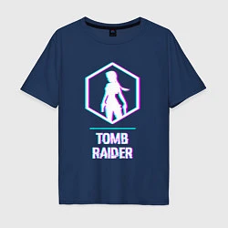 Футболка оверсайз мужская Tomb Raider в стиле glitch и баги графики, цвет: тёмно-синий