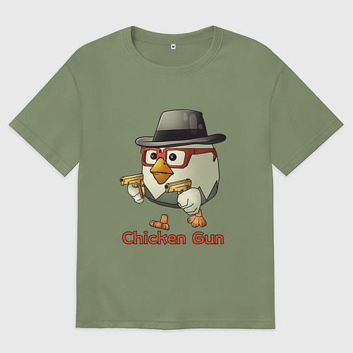 Мужская футболка оверсайз Чикен ган - курочка в шляпе / Авокадо – фото 1