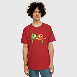 Футболка оверсайз мужская Попугайчики и арбуз, цвет: красный — фото 2