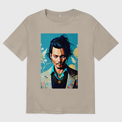 Футболка оверсайз мужская Джонни Депп - суровый взгляд, цвет: миндальный