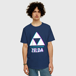 Футболка оверсайз мужская Zelda в стиле glitch и баги графики, цвет: тёмно-синий — фото 2