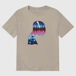 Мужская футболка оверсайз Силуэт девушки, природный пейзаж в силуэте