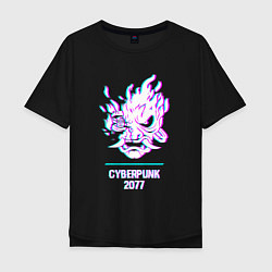 Мужская футболка оверсайз Cyberpunk 2077 в стиле glitch и баги графики
