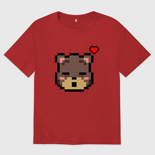 Мужская футболка оверсайз Пиксельный мишка / Красный – фото 1