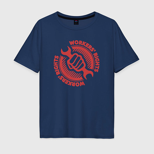 Мужская футболка оверсайз Рабочие права / Тёмно-синий – фото 1