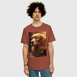 Футболка оверсайз мужская Золотистый ретривер в золотых очках, цвет: кирпичный — фото 2