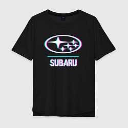 Мужская футболка оверсайз Значок Subaru в стиле glitch
