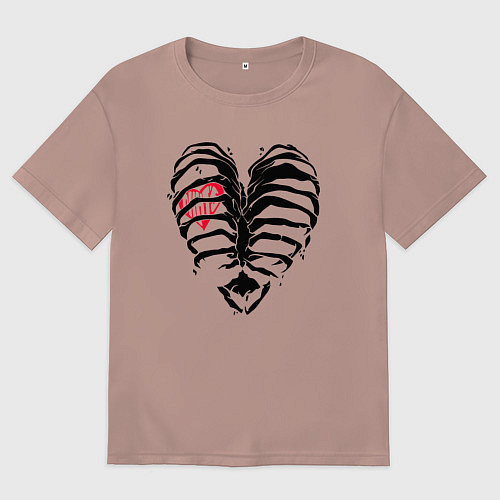 Мужская футболка оверсайз Black ribs with a heart inside / Пыльно-розовый – фото 1
