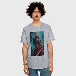 Футболка оверсайз мужская Самурай девушка с катаной, цвет: меланж — фото 2