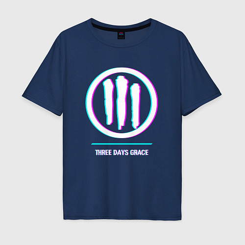 Мужская футболка оверсайз Three Days Grace glitch rock / Тёмно-синий – фото 1