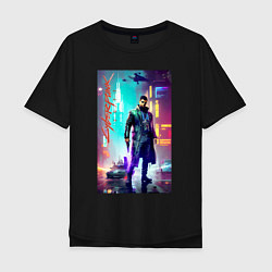 Мужская футболка оверсайз Cyberpunk 2077 - neural network - night
