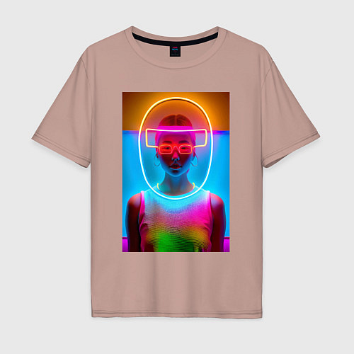 Мужская футболка оверсайз Japan girl - glow - neural network / Пыльно-розовый – фото 1
