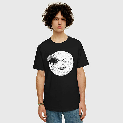 Мужская футболка оверсайз Путешествие на Луну / Черный – фото 3