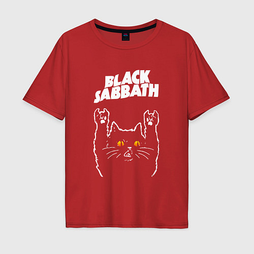 Мужская футболка оверсайз Black Sabbath rock cat / Красный – фото 1