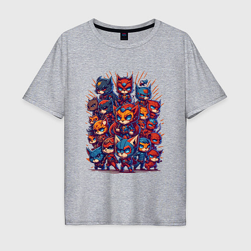 Мужская футболка оверсайз Коты супергерои / Меланж – фото 1