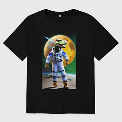 Футболка оверсайз мужская Динозавр-космонавт - нейросеть, цвет: черный