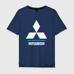 Мужская футболка оверсайз Значок Mitsubishi в стиле glitch
