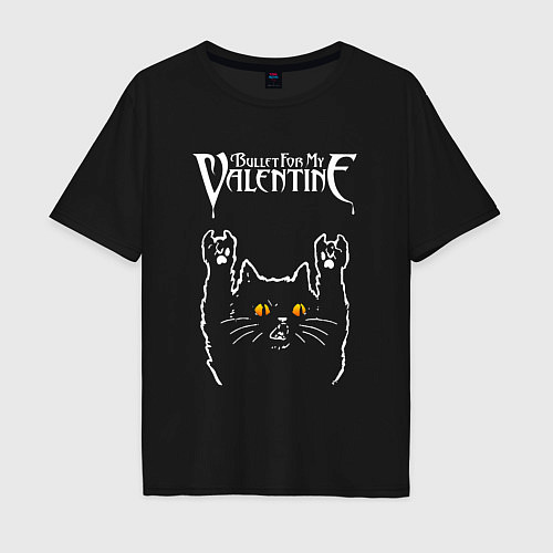 Мужская футболка оверсайз Bullet For My Valentine rock cat / Черный – фото 1