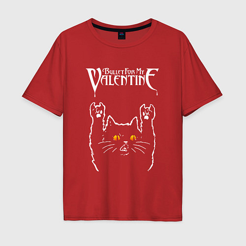 Мужская футболка оверсайз Bullet For My Valentine rock cat / Красный – фото 1