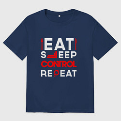 Мужская футболка оверсайз Надпись eat sleep Control repeat