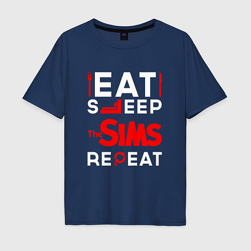 Мужская футболка оверсайз Надпись eat sleep The Sims repeat / Тёмно-синий – фото 1