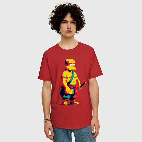 Мужская футболка оверсайз Гомер Симпсон самурай - нейросеть / Красный – фото 3