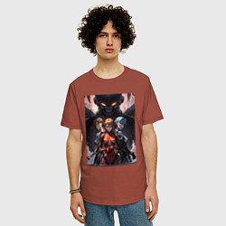 Футболка оверсайз мужская Лучшие девочки Евангелиона: Аска, Рей, цвет: кирпичный — фото 2