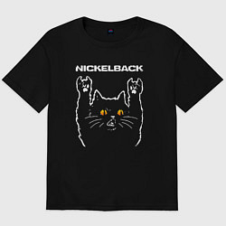 Футболка оверсайз мужская Nickelback rock cat, цвет: черный