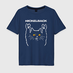 Футболка оверсайз мужская Nickelback rock cat, цвет: тёмно-синий