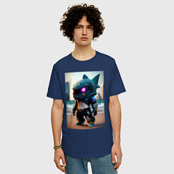 Футболка оверсайз мужская Baby shark - cyberpunk - neural network, цвет: тёмно-синий — фото 2